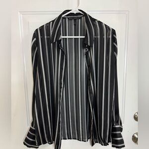 White House Black Market Black and White Striped Button-Down Shirt